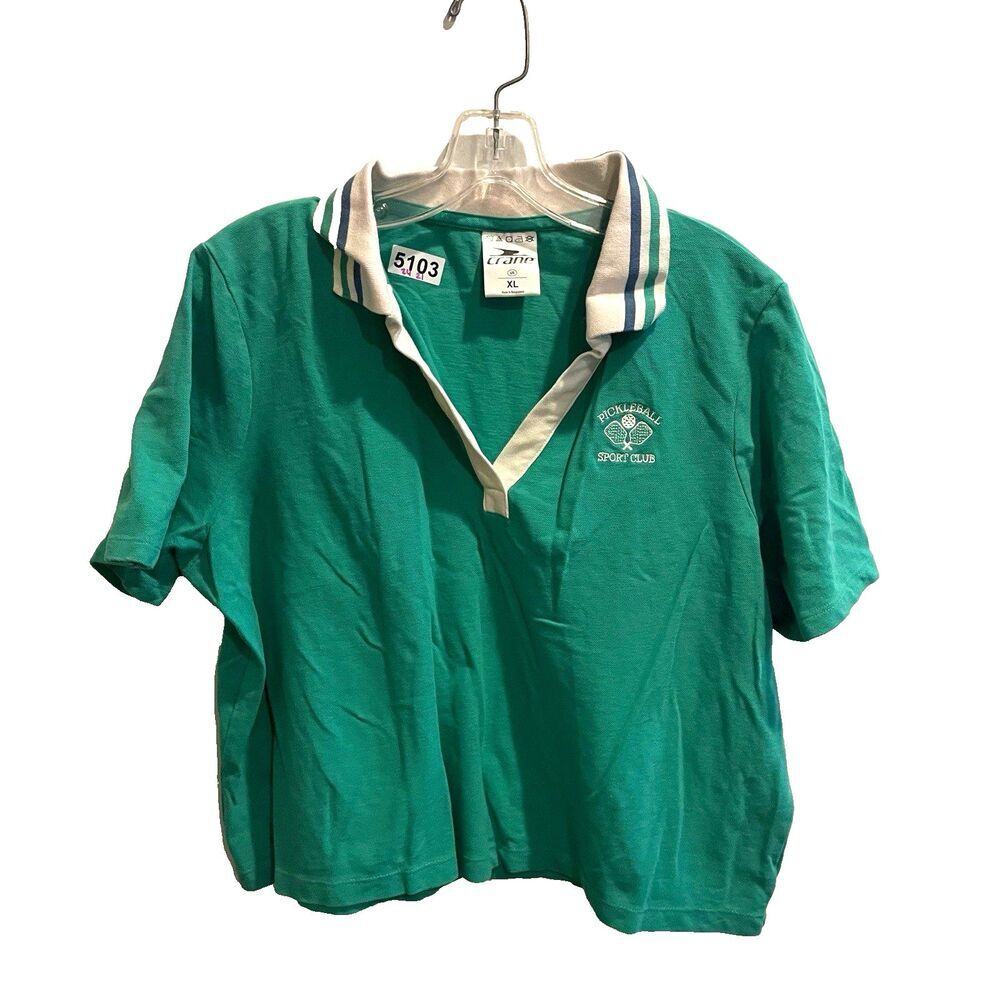 Crane Green Polo Shirt Womens Pickleball XL Tennis Retro Athleisure Clean Girl